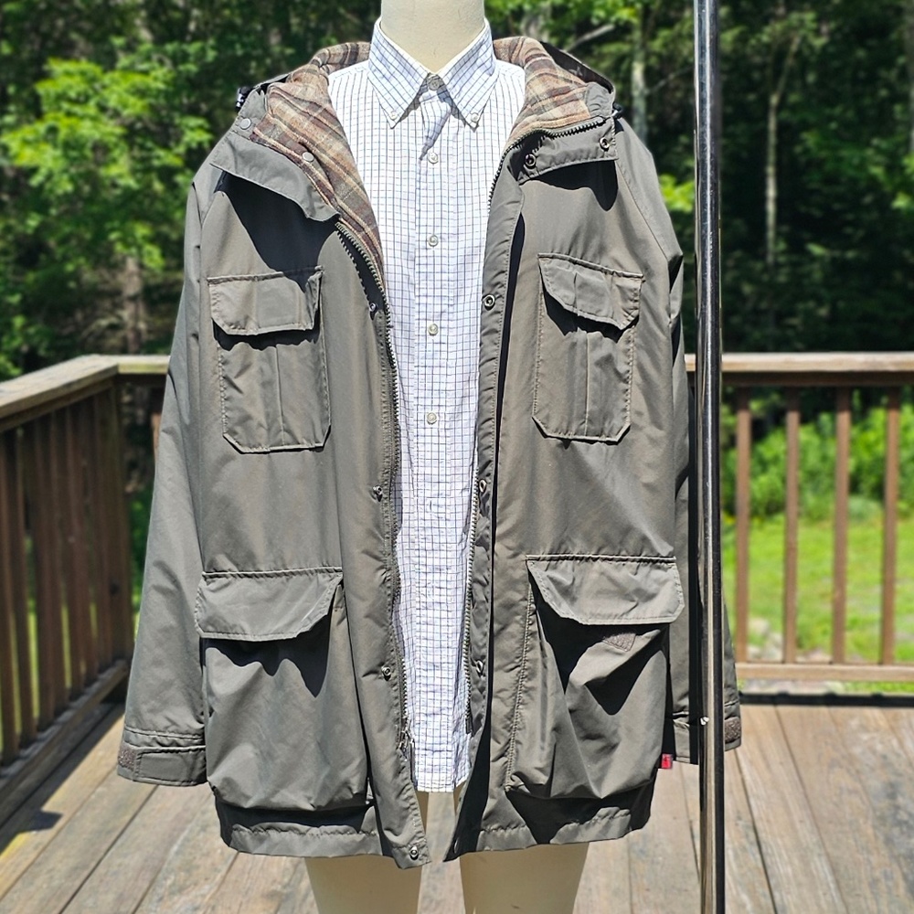 Woolrich Olive Rain Jacket - Men’s Large, Flannel-Lined, Water-Resistant